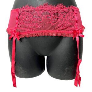 Victorias Secret Floral Lace Garter Belt Size Small Red Mesh Sheer with Bows S